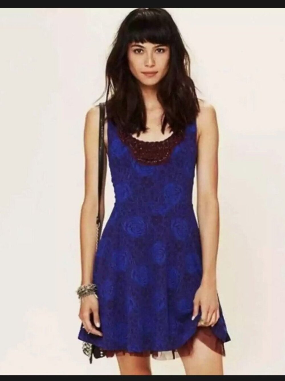 Free People Rock Princess Embellished Skater Dress - Blue/Purple - Small